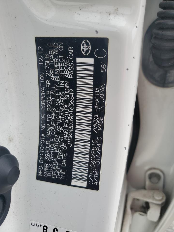 2013 Toyota Prius VIN: JTDKN3DU9D1636649 Lot: 65146265
