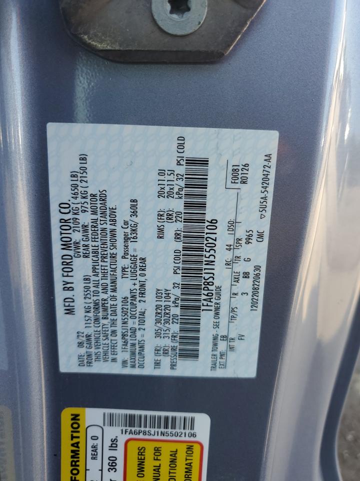 2022 Ford Mustang Shelby Gt500 VIN: 1FA6P8SJ1N5502106 Lot: 65684925