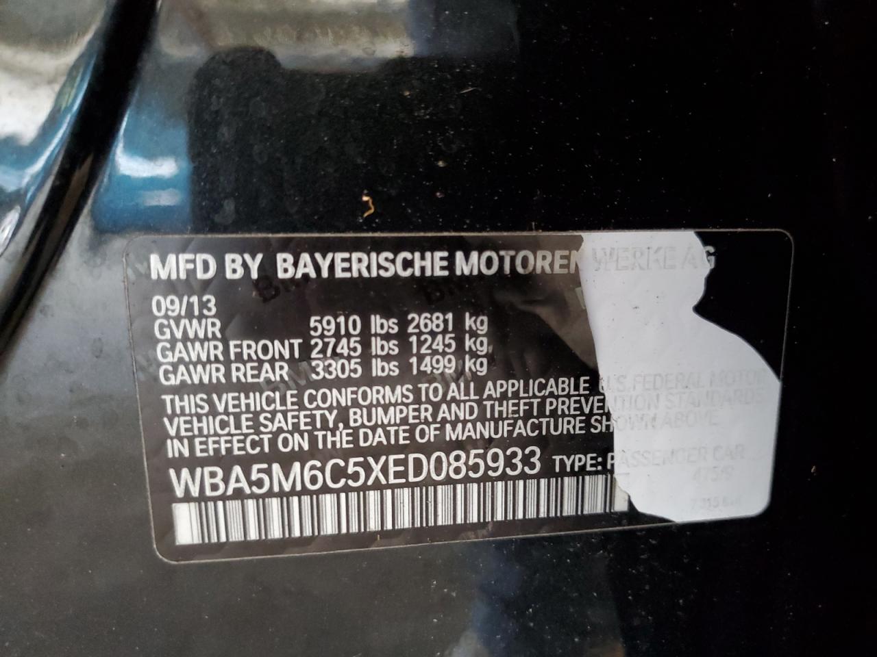 2014 BMW 550 Igt VIN: WBA5M6C5XED085933 Lot: 63687755