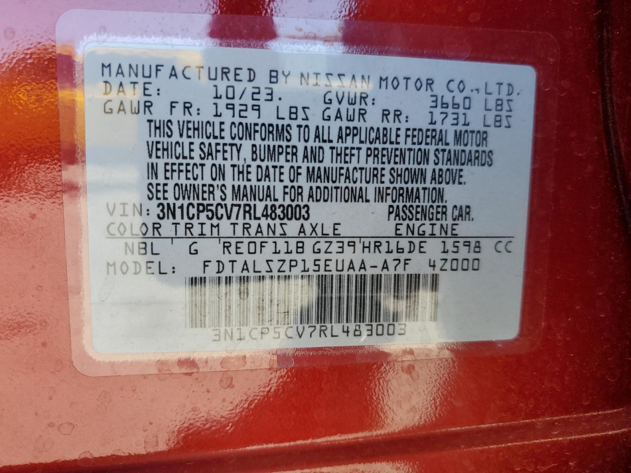 2024 Nissan Kicks Sv VIN: 3N1CP5CV7RL483003 Lot: 65363895