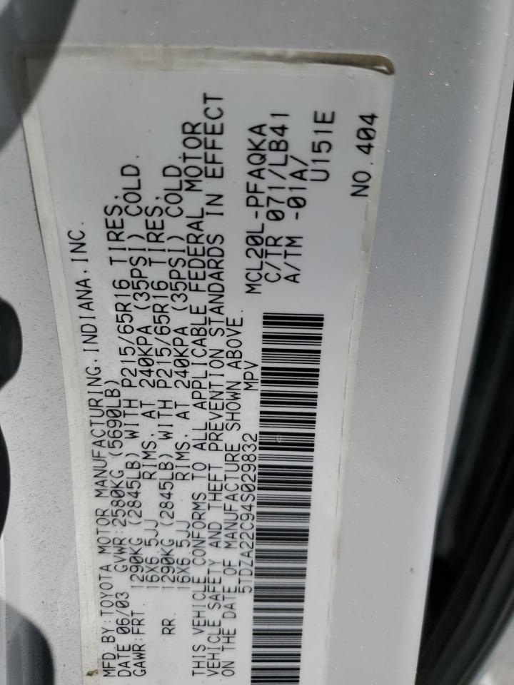 2004 Toyota Sienna Xle VIN: 5TDZA22C94S029832 Lot: 64141345