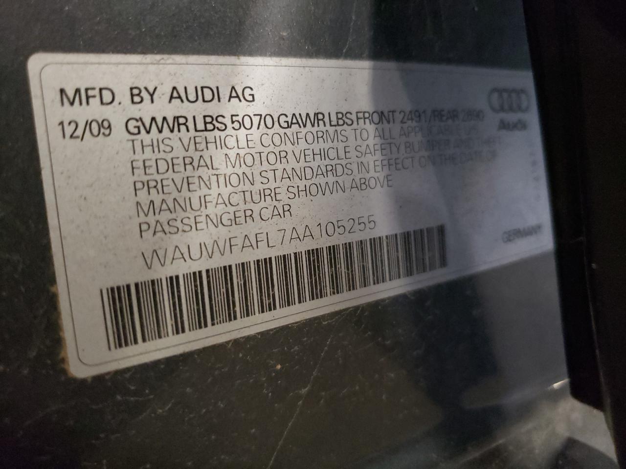 2010 Audi A4 Premium Plus VIN: WAUWFAFL7AA105255 Lot: 64881615