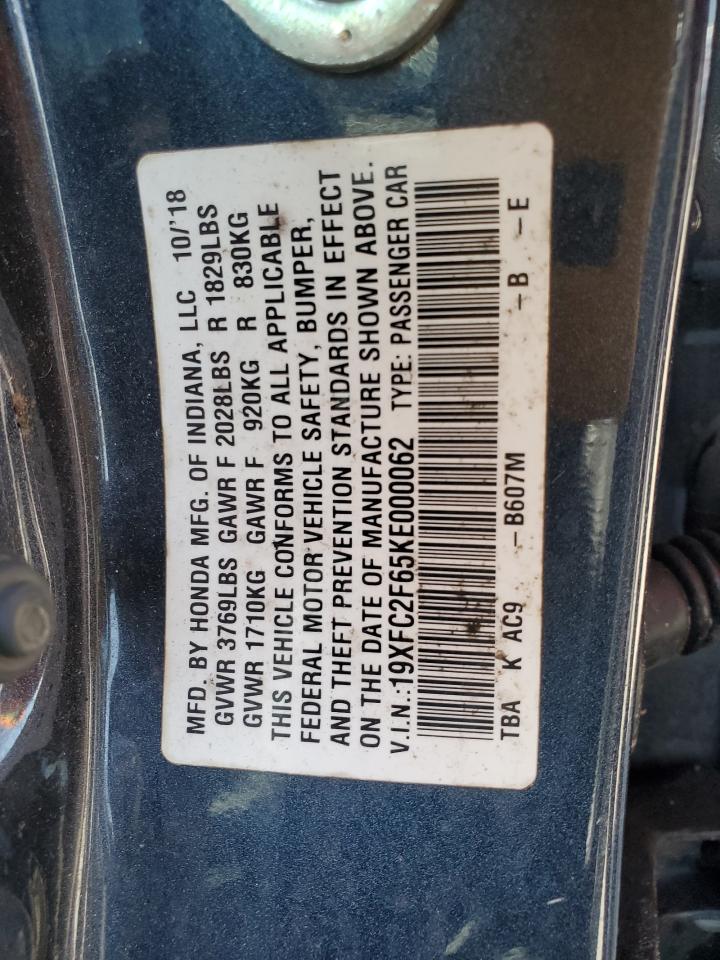 2019 Honda Civic Lx VIN: 19XFC2F65KE000062 Lot: 64842355