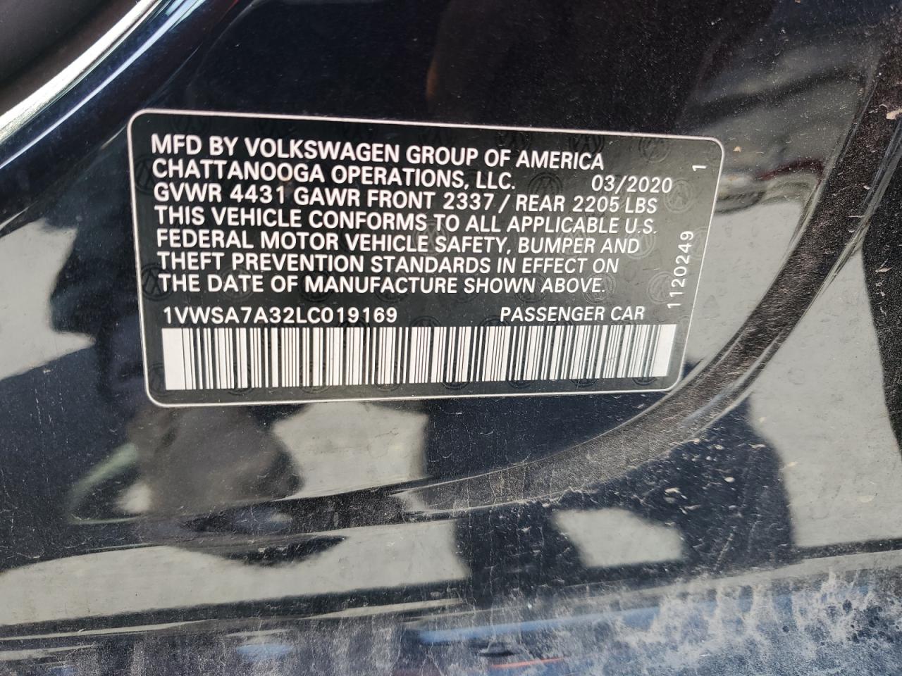 2020 Volkswagen Passat Se VIN: 1VWSA7A32LC019169 Lot: 64189685