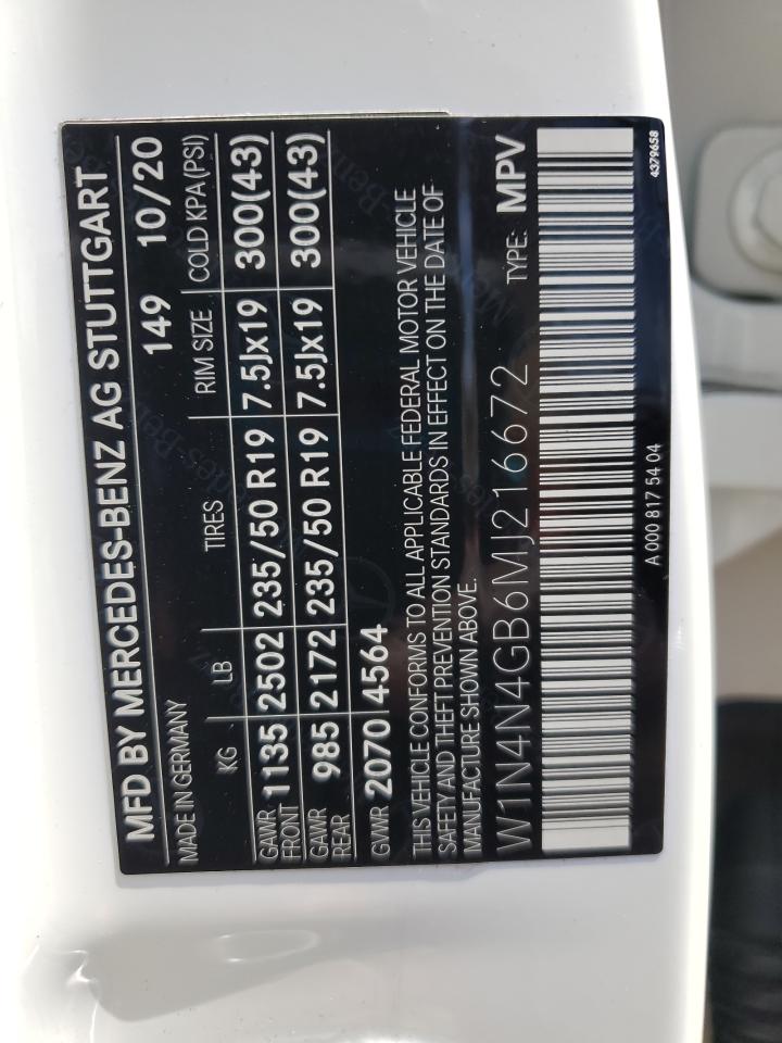 2021 Mercedes-Benz Gla 250 VIN: W1N4N4GB6MJ216672 Lot: 62549605