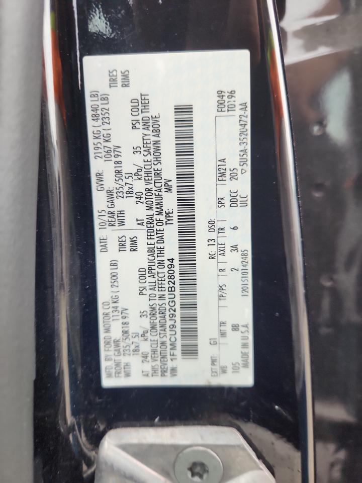 2016 Ford Escape Titanium VIN: 1FMCU9J92GUB28094 Lot: 64698795