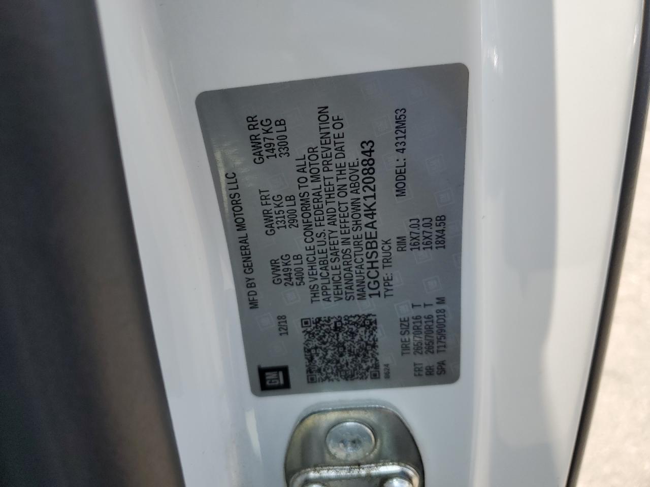 2019 Chevrolet Colorado VIN: 1GCHSBEA4K1208843 Lot: 66805155