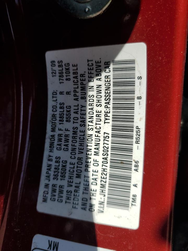 2010 Honda Insight Ex VIN: JHMZE2H70AS027757 Lot: 63494625