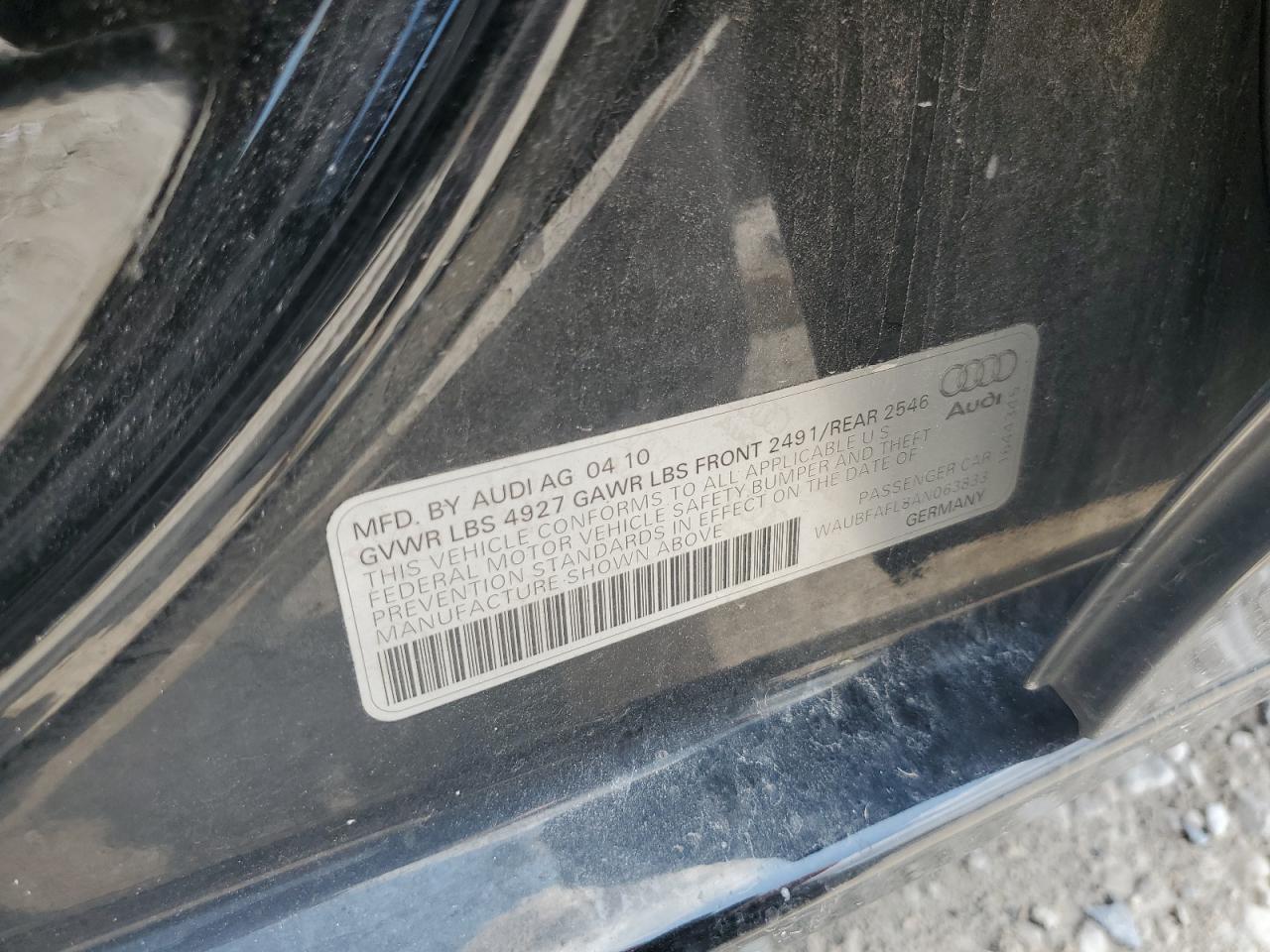 2010 Audi A4 Premium VIN: WAUBFAFL8AN063833 Lot: 62683875