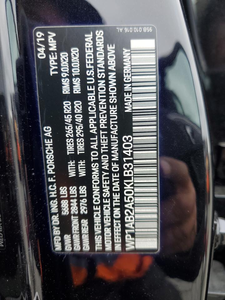 2019 Porsche Macan S VIN: WP1AB2A50KLB31403 Lot: 65068365