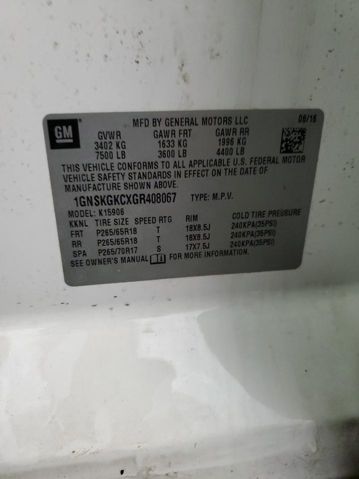 1gnskgkcxgr408067 1GNSKGKCXGR408067 2016 Chevrolet Suburban K1500 Ls