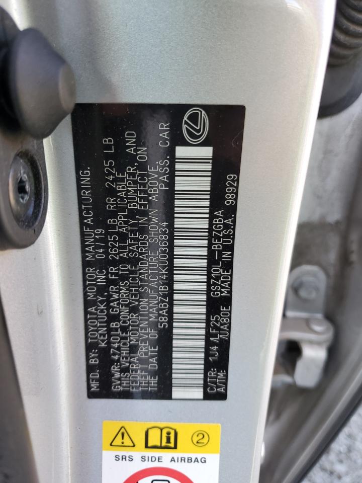 2019 Lexus Es 350 VIN: 58ABZ1B14KU036834 Lot: 61824185