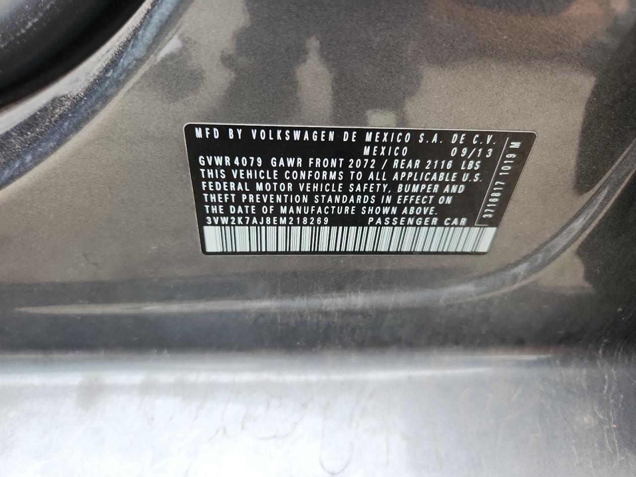 2014 Volkswagen Jetta Base VIN: 3VW2K7AJ8EM218269 Lot: 64629875