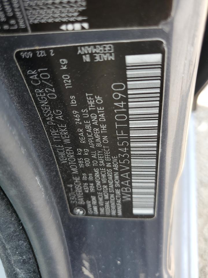 2001 BMW 330 I VIN: WBAAV53451FT01490 Lot: 63444665