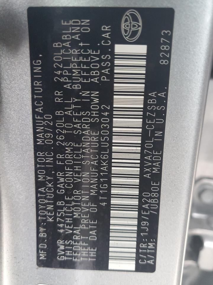 2020 Toyota Camry Se VIN: 4T1G11AK6LU503042 Lot: 64850475