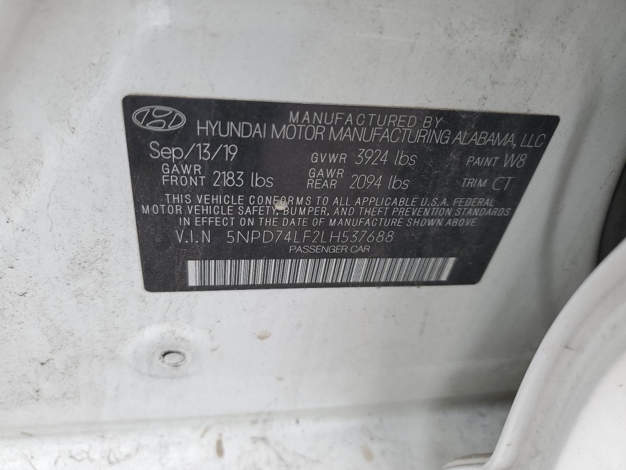 2020 Hyundai Elantra Se VIN: 5NPD74LF2LH537688 Lot: 63283455