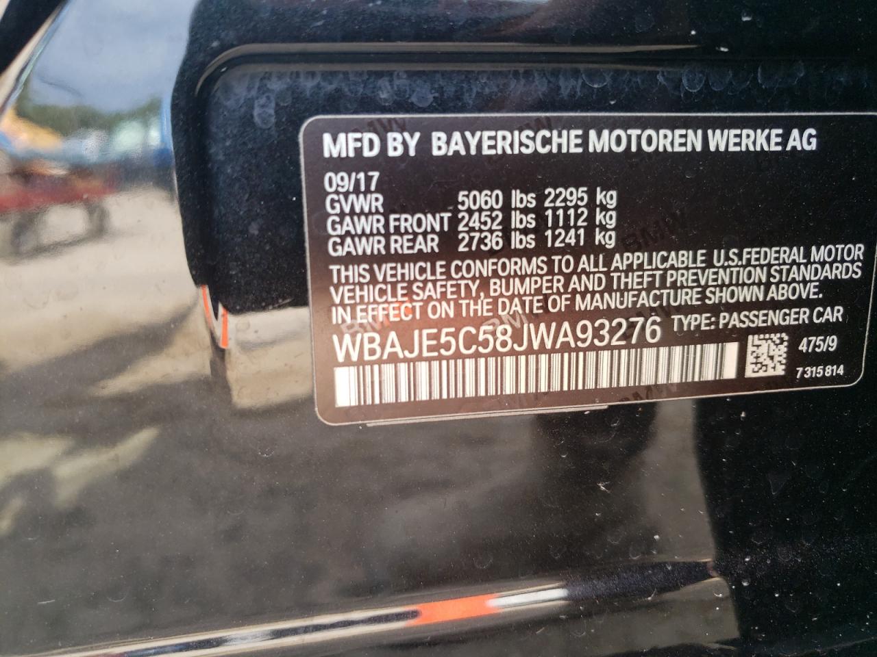 2018 BMW 540 I VIN: WBAJE5C58JWA93276 Lot: 66916905