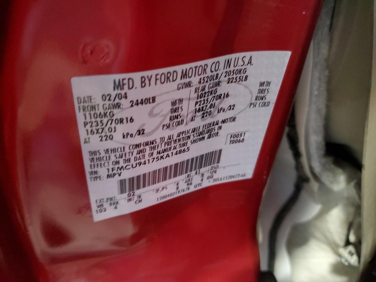 2005 Ford Escape Limited VIN: 1FMCU94175KA14865 Lot: 64430815