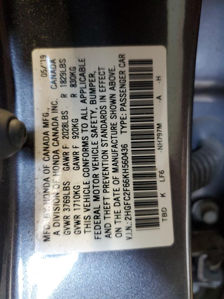 2019 Honda Civic Lx VIN: 2HGFC2F66KH560436 Lot: 64059845