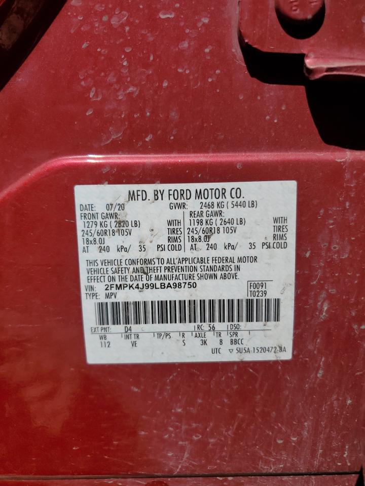 2020 Ford Edge Sel VIN: 2FMPK4J99LBA98750 Lot: 66659005