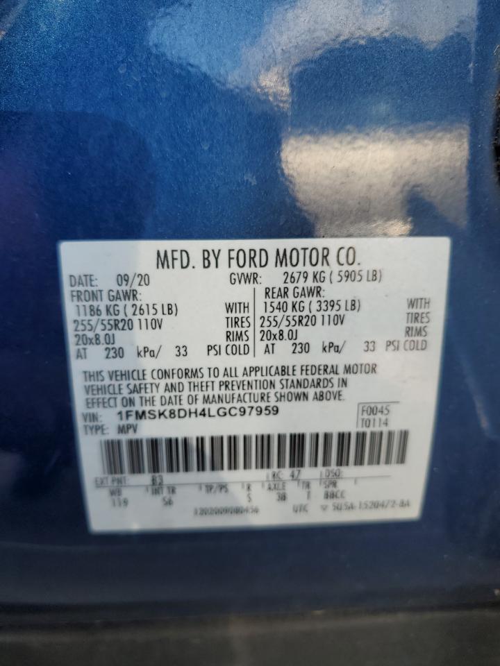 2020 Ford Explorer Xlt VIN: 1FMSK8DH4LGC97959 Lot: 62491685
