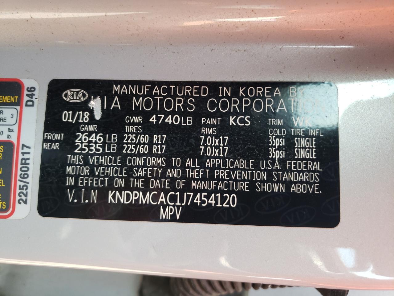 2018 Kia Sportage Lx VIN: KNDPMCAC1J7454120 Lot: 67070805