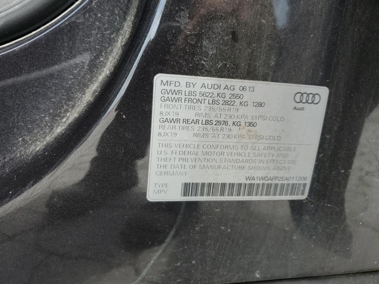 2014 Audi Q5 Prestige VIN: WA1WGAFP2EA011206 Lot: 64194525