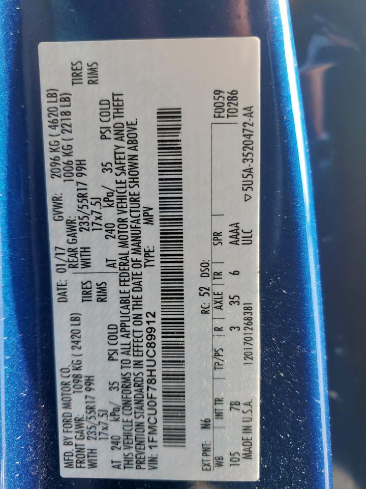 2017 Ford Escape S VIN: 1FMCU0F78HUC89912 Lot: 65160875