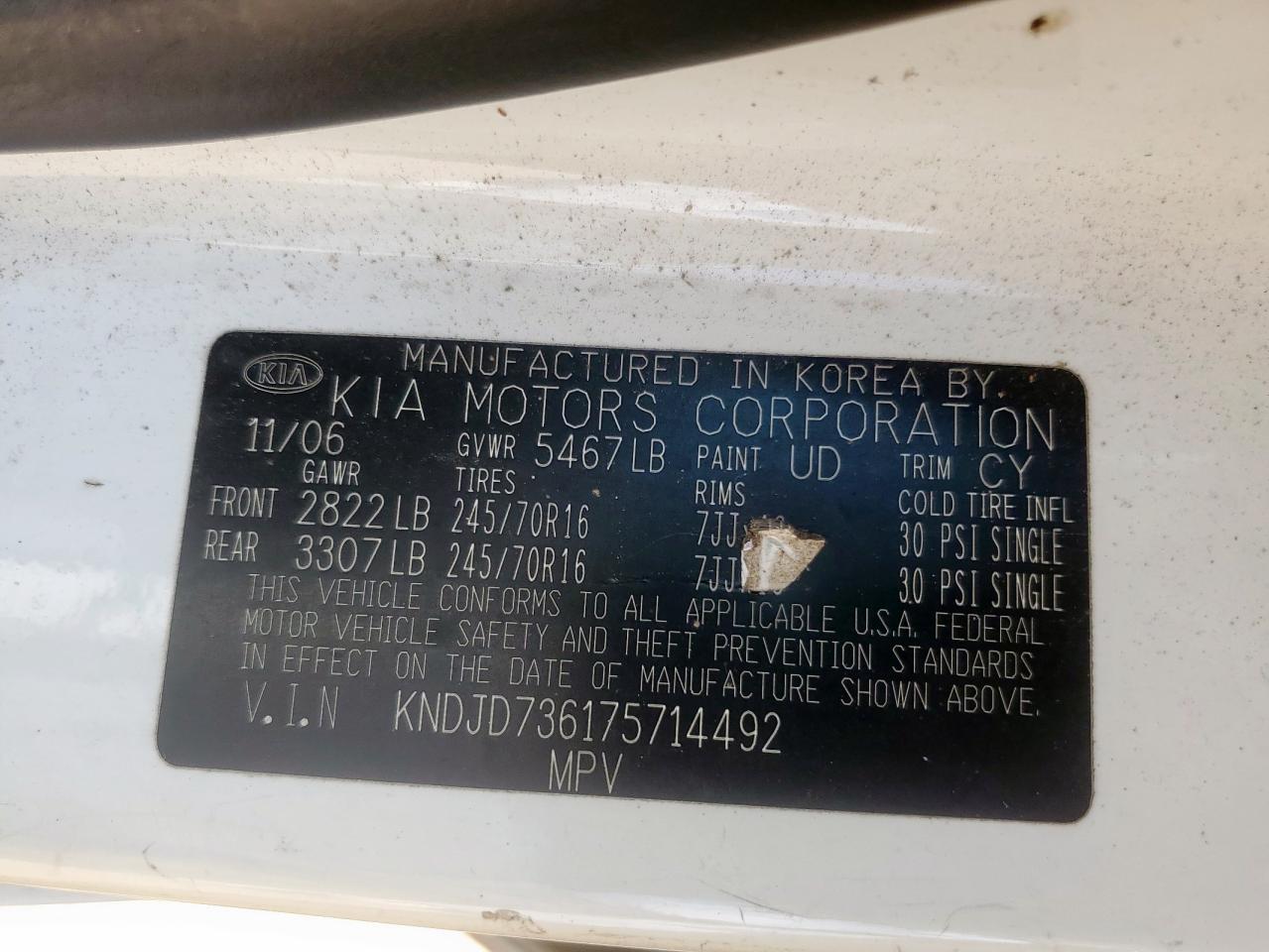 2007 Kia Sorento Ex VIN: KNDJD736175714492 Lot: 63631325