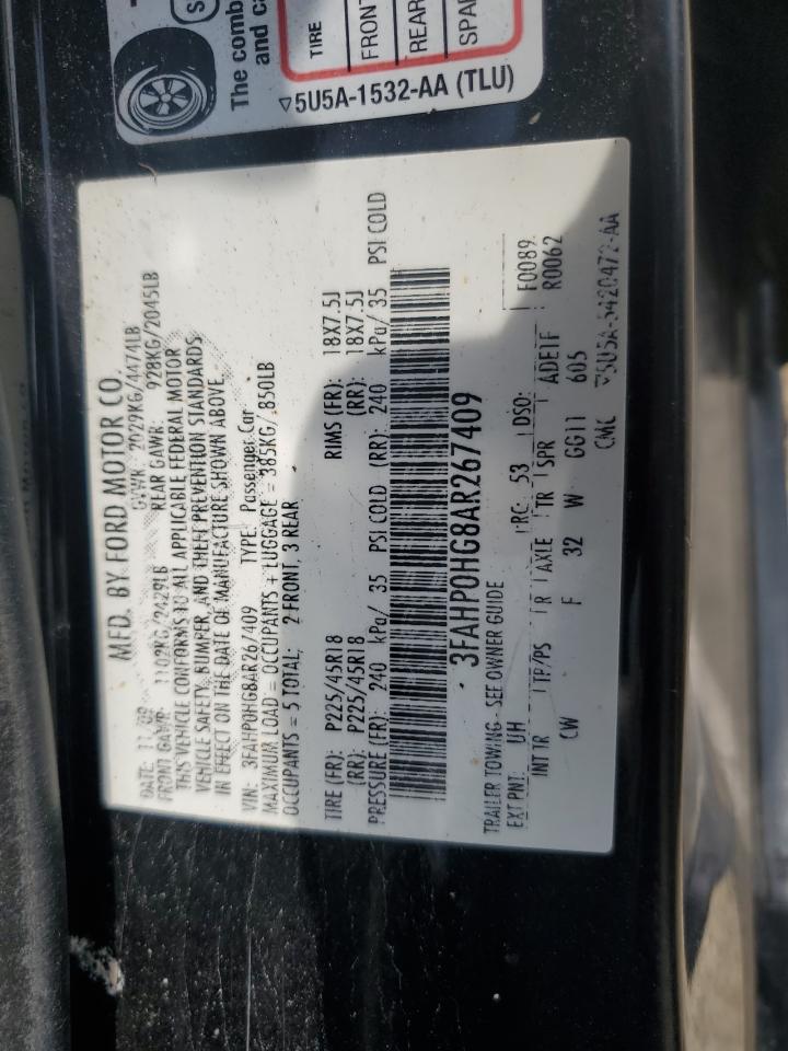 2010 Ford Fusion Se VIN: 3FAHP0HG8AR267409 Lot: 65061745