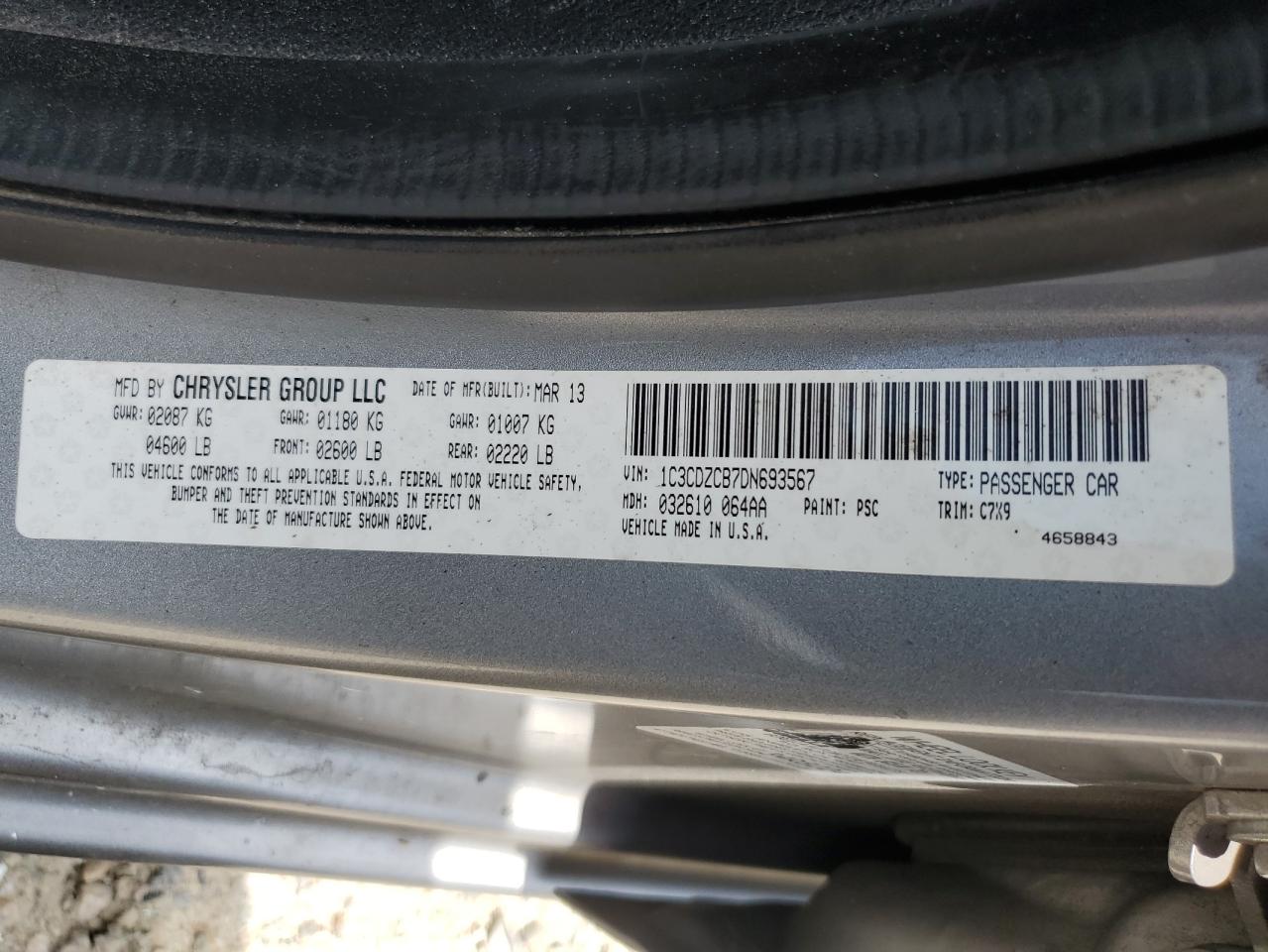 2013 Dodge Avenger Sxt VIN: 1C3CDZCB7DN693567 Lot: 63472085