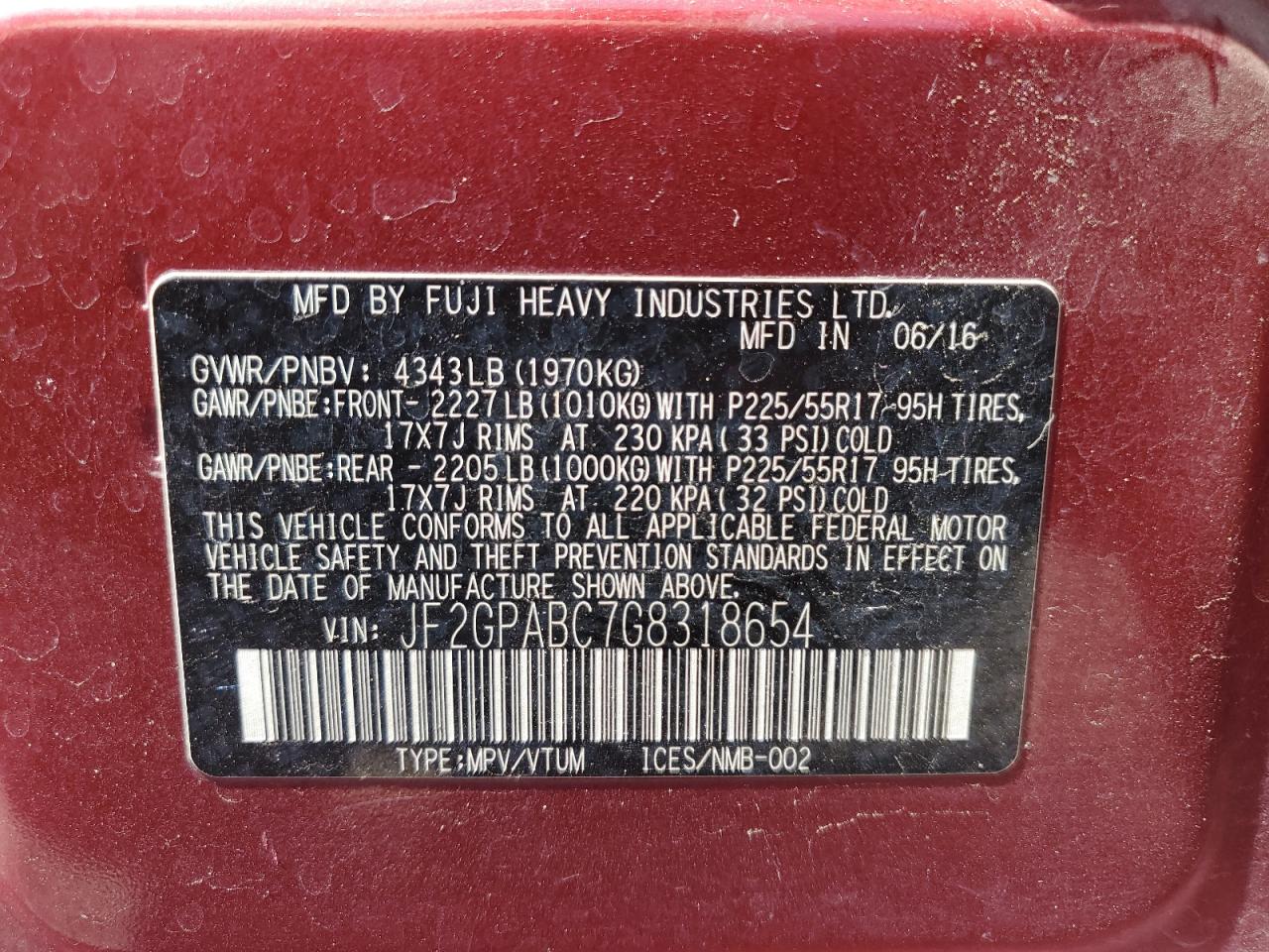 2016 Subaru Crosstrek Premium VIN: JF2GPABC7G8318654 Lot: 63313425
