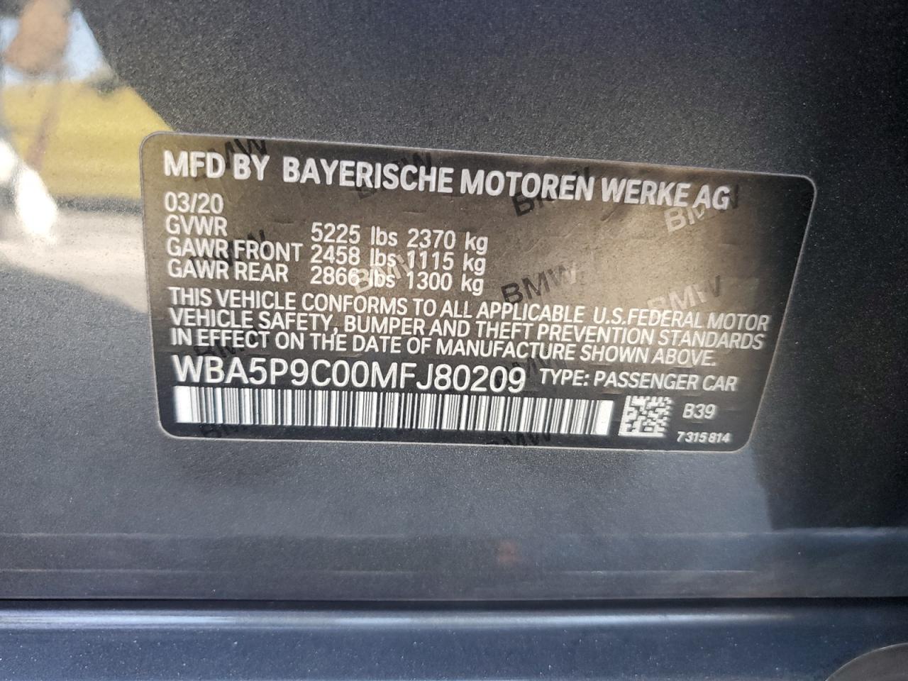 2021 BMW 330Xe VIN: WBA5P9C00MFJ80209 Lot: 66223955