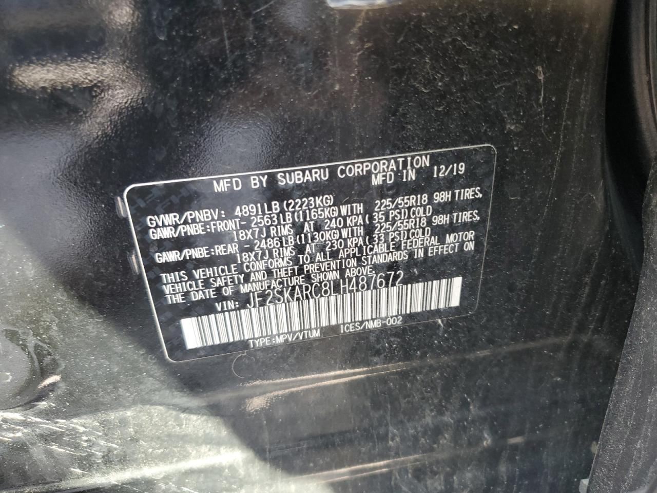 2020 Subaru Forester Sport VIN: JF2SKARC8LH487672 Lot: 64307735