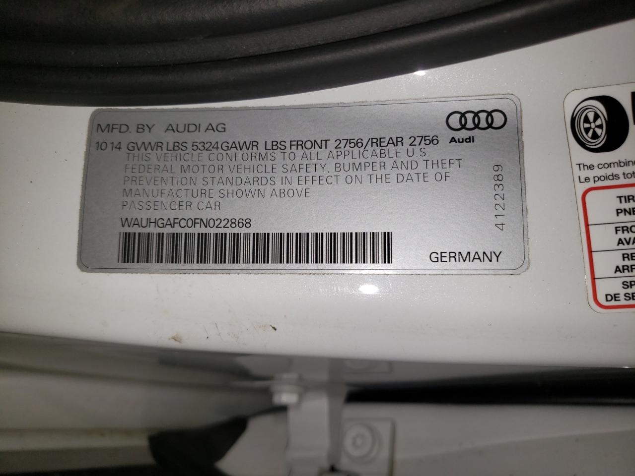 2015 Audi A6 Prestige VIN: WAUHGAFC0FN022868 Lot: 64859545