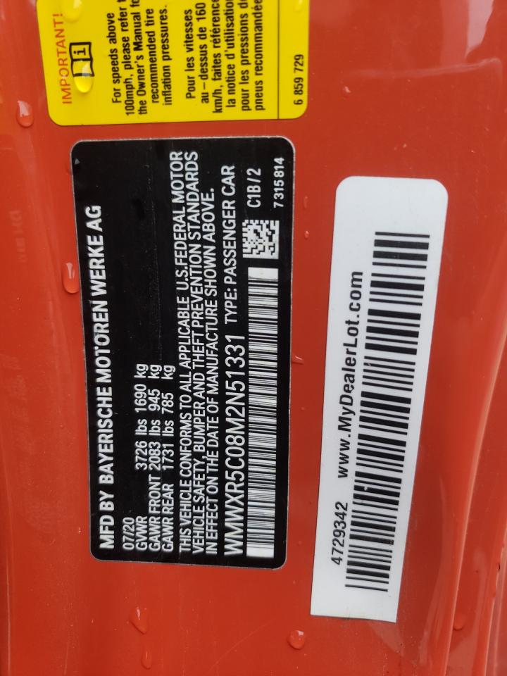 2021 Mini Cooper S VIN: WMWXR5C08M2N51331 Lot: 63426105