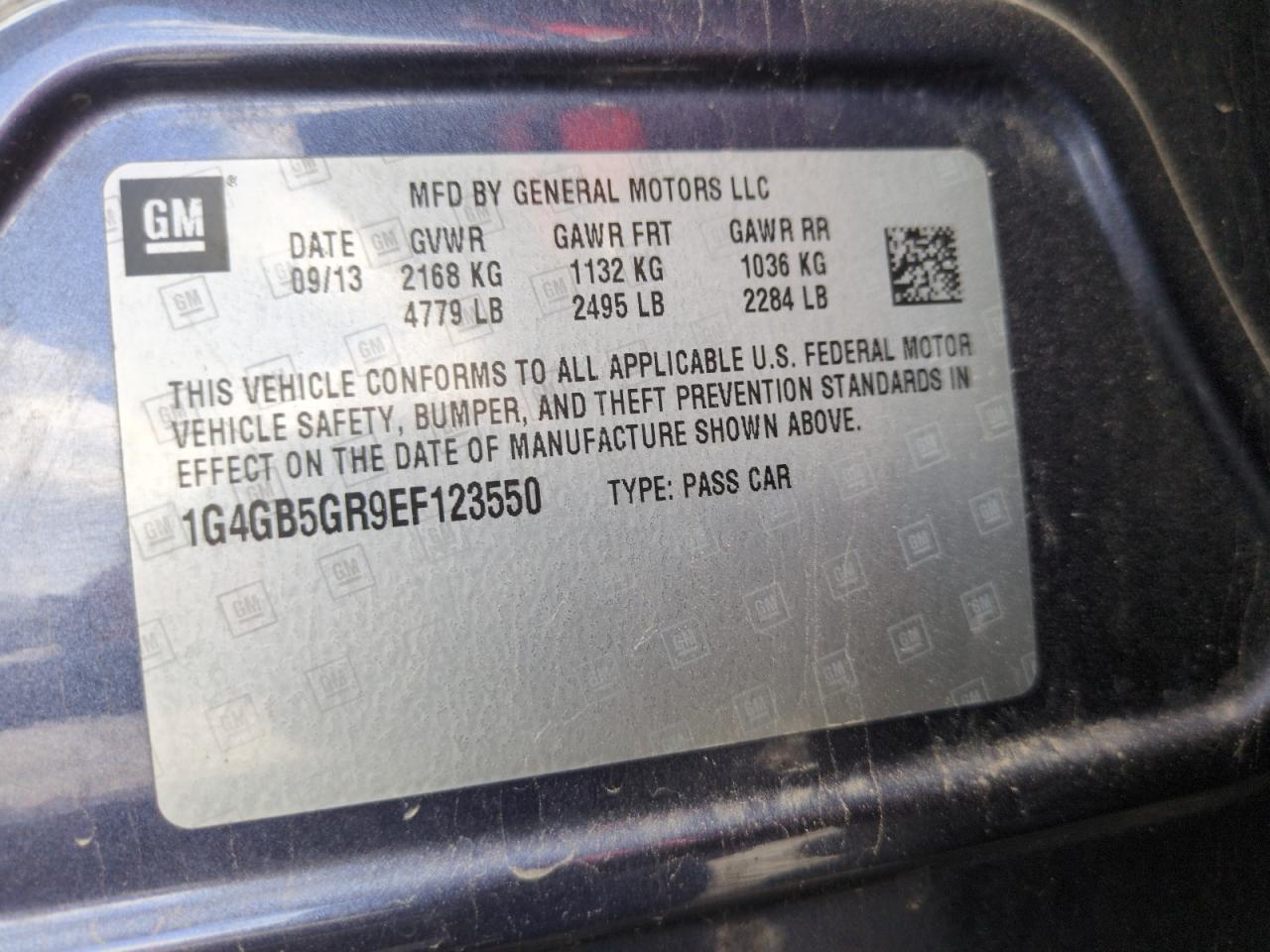2014 Buick Lacrosse VIN: 1G4GB5GR9EF123550 Lot: 63119465