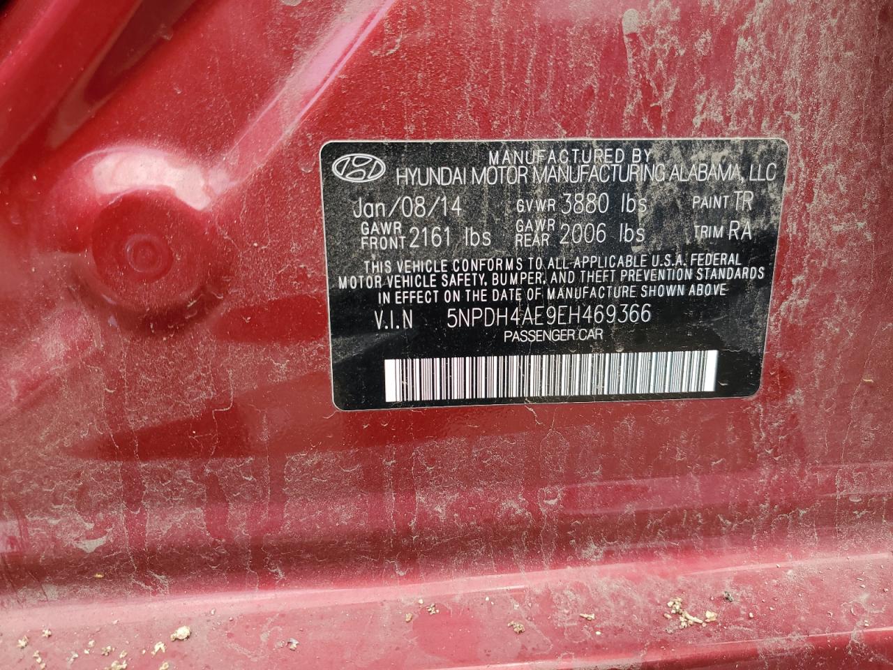2014 Hyundai Elantra Se VIN: 5NPDH4AE9EH469366 Lot: 64362615