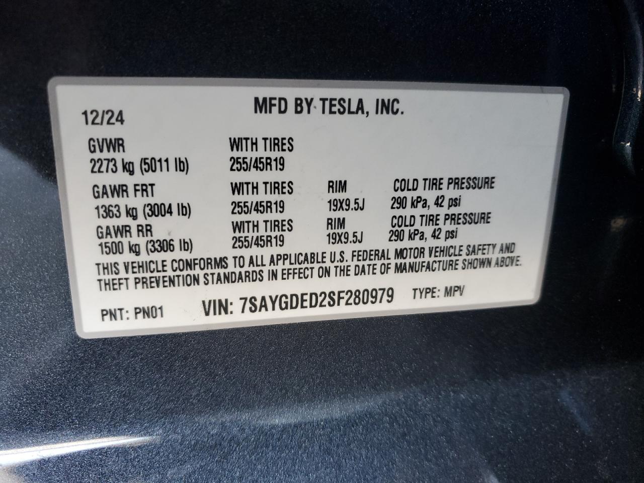 2025 Tesla Model Y VIN: 7SAYGDED2SF280979 Lot: 64315395