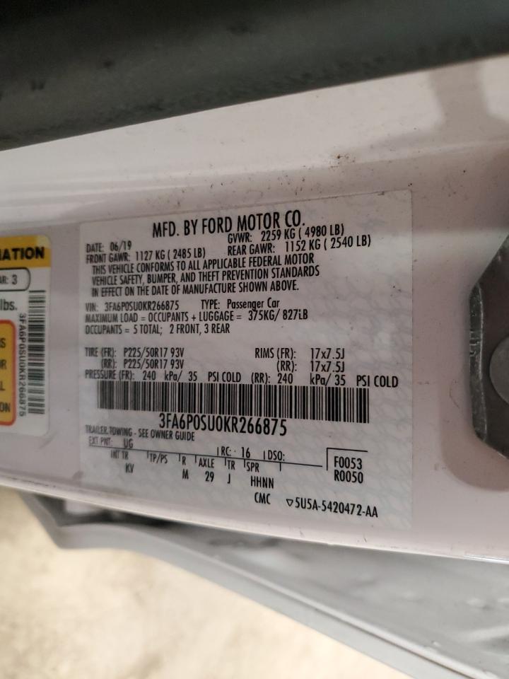 2019 Ford Fusion Titanium VIN: 3FA6P0SU0KR266875 Lot: 65237245