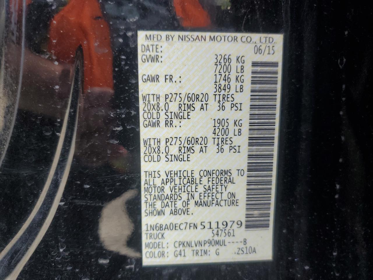 2015 Nissan Titan S VIN: 1N6BA0EC7FN511979 Lot: 66539665