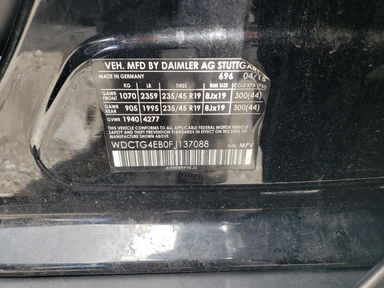 wdctg4eb0fj137088 WDCTG4EB0FJ137088 2015 Mercedes-Benz Gla 250
