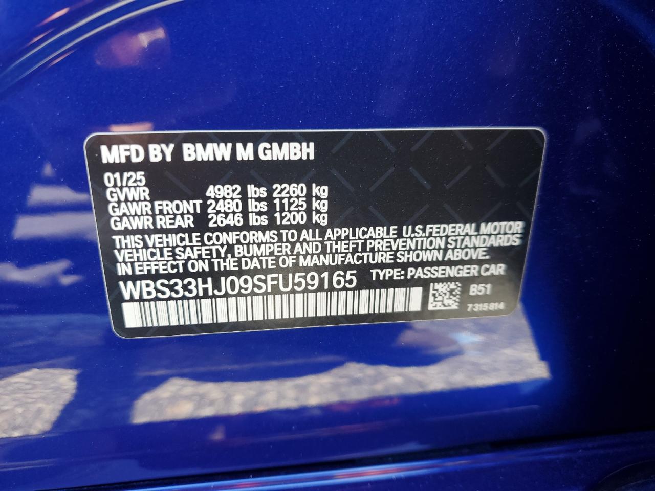 2025 BMW M3 Competition VIN: WBS33HJ09SFU59165 Lot: 65475185