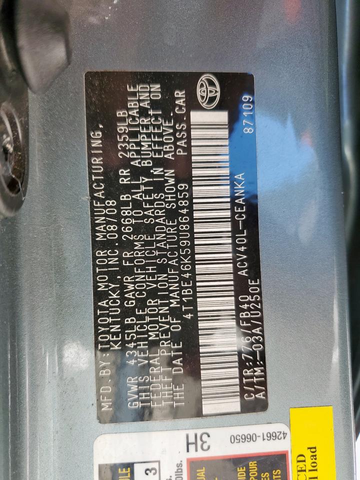 2009 Toyota Camry Base VIN: 4T1BE46K59U864859 Lot: 64481935