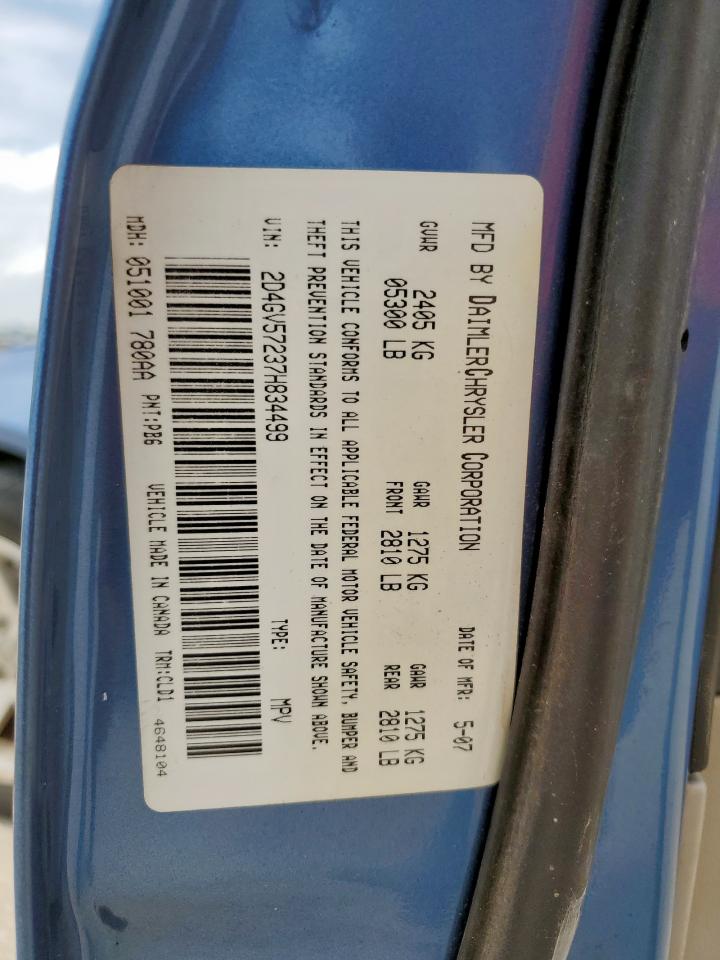 2007 Dodge Magnum R/T VIN: 2D4GV57237H834499 Lot: 62897245