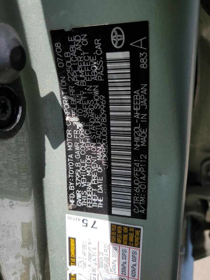 2008 Toyota Prius VIN: JTDKB20U087809969 Lot: 64975715