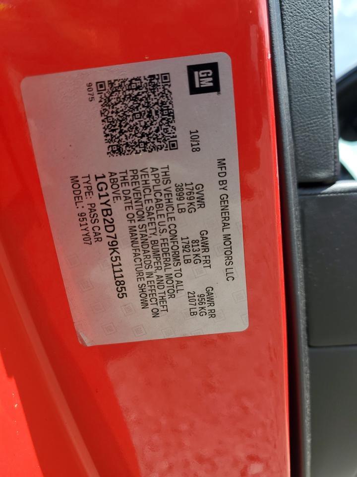 2019 Chevrolet Corvette Stingray 1Lt VIN: 1G1YB2D79K5111855 Lot: 65265465
