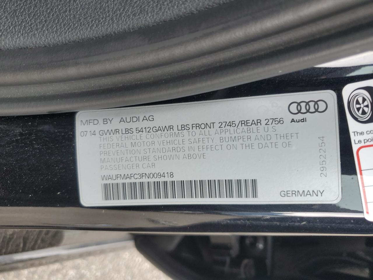 2015 Audi A6 Premium Plus VIN: WAUFMAFC3FN009418 Lot: 62724655