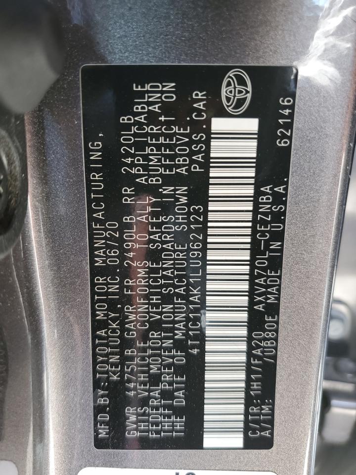 2020 Toyota Camry Le VIN: 4T1C11AK1LU962123 Lot: 65482195