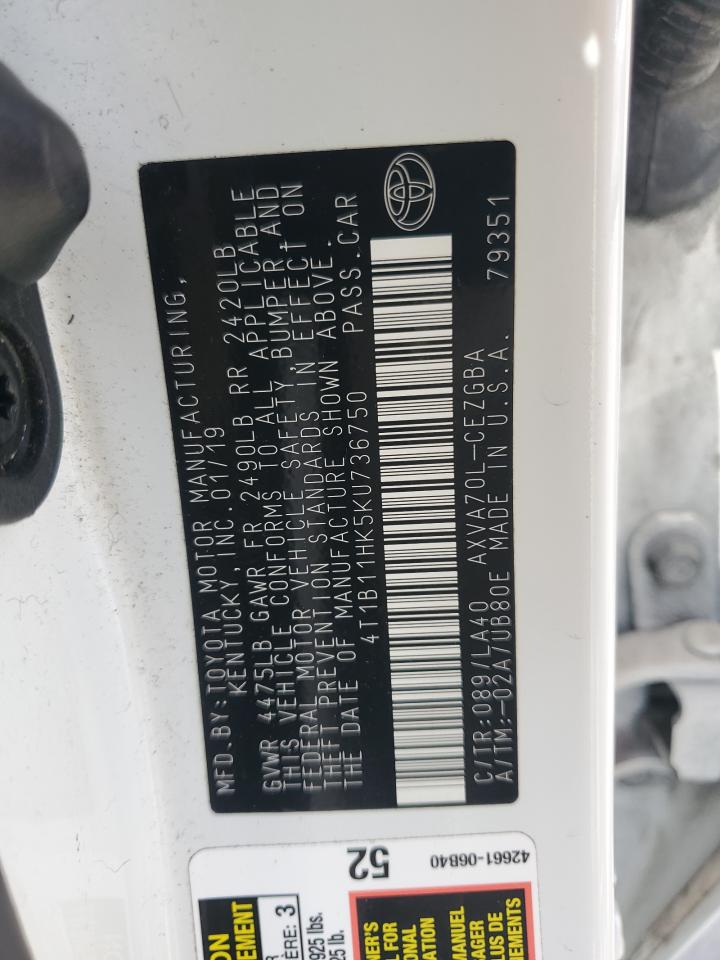 2019 Toyota Camry L VIN: 4T1B11HK5KU736750 Lot: 64787375